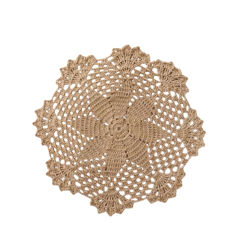 Happy Threads Lacy Cotton Handmade Crochet Doilies Beautiful Placemats for Dining Table and Home Decor Set of 2 Brown - Image 1