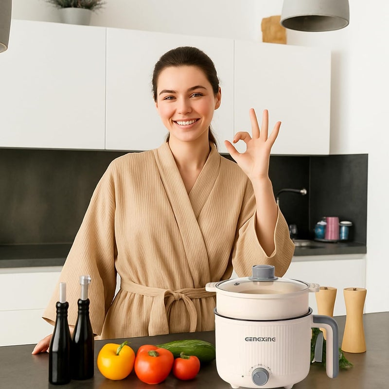 Mooka Mini Multipurpose Electric Cooker Kettle With Steamer 1.5 Liter Inner Pot Non-Stick Hotpot Cooker For Cooking Hot Water Rice Idli Momos Tea 600W Portable Travel - Image 2