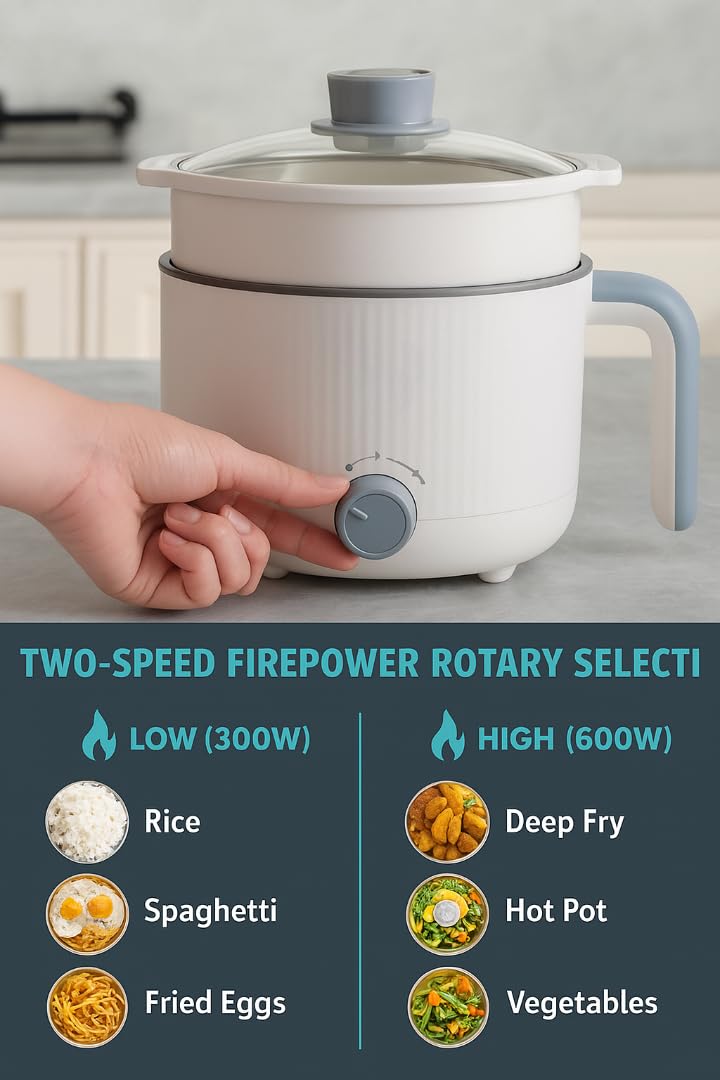 Mooka Mini Multipurpose Electric Cooker Kettle With Steamer 1.5 Liter Inner Pot Non-Stick Hotpot Cooker For Cooking Hot Water Rice Idli Momos Tea 600W Portable Travel - Image 4