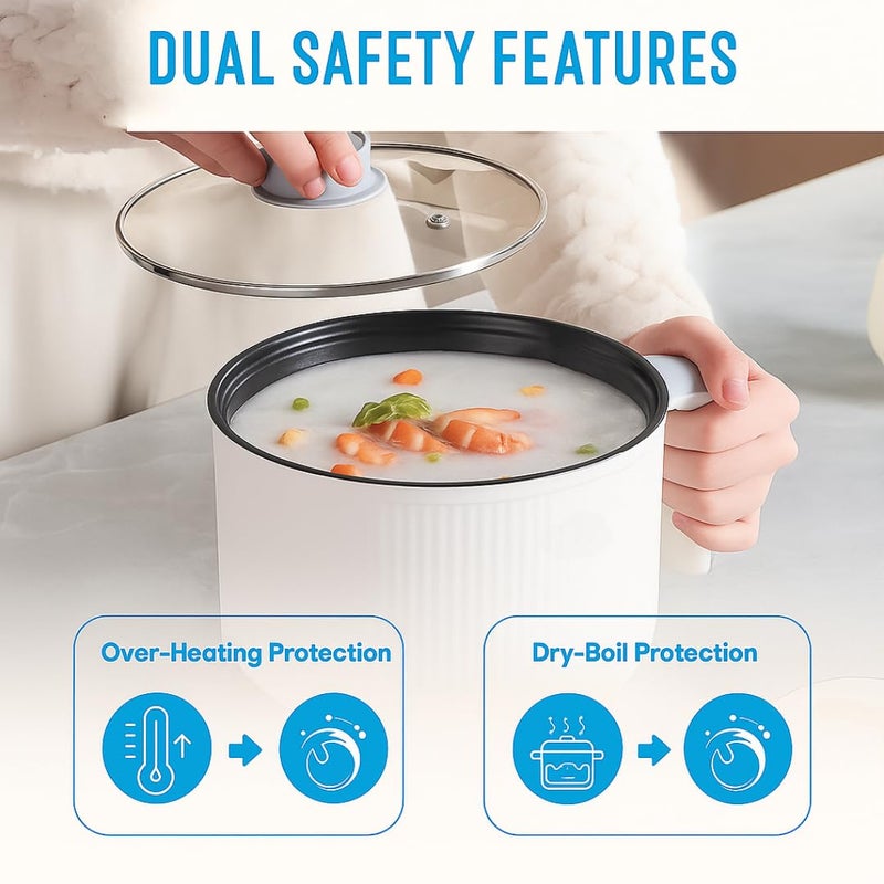 Mooka Mini Multipurpose Electric Cooker Kettle With Steamer 1.5 Liter Inner Pot Non-Stick Hotpot Cooker For Cooking Hot Water Rice Idli Momos Tea 600W Portable Travel - Image 5