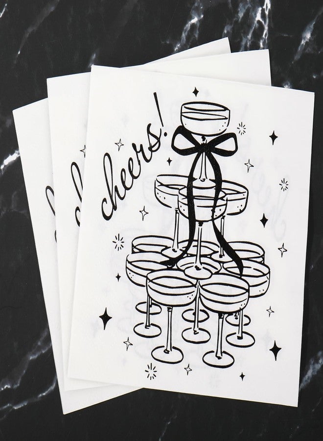 FYSUIMU 50Pcs Black Cheers Cocktail Napkins Champagne Tower Bow Disposable Paper Napkins Bachelorette Party Dinner Bar Beverage Napkin for Halloween Wedding Bridal Shower Birthday Supplies - Image 1