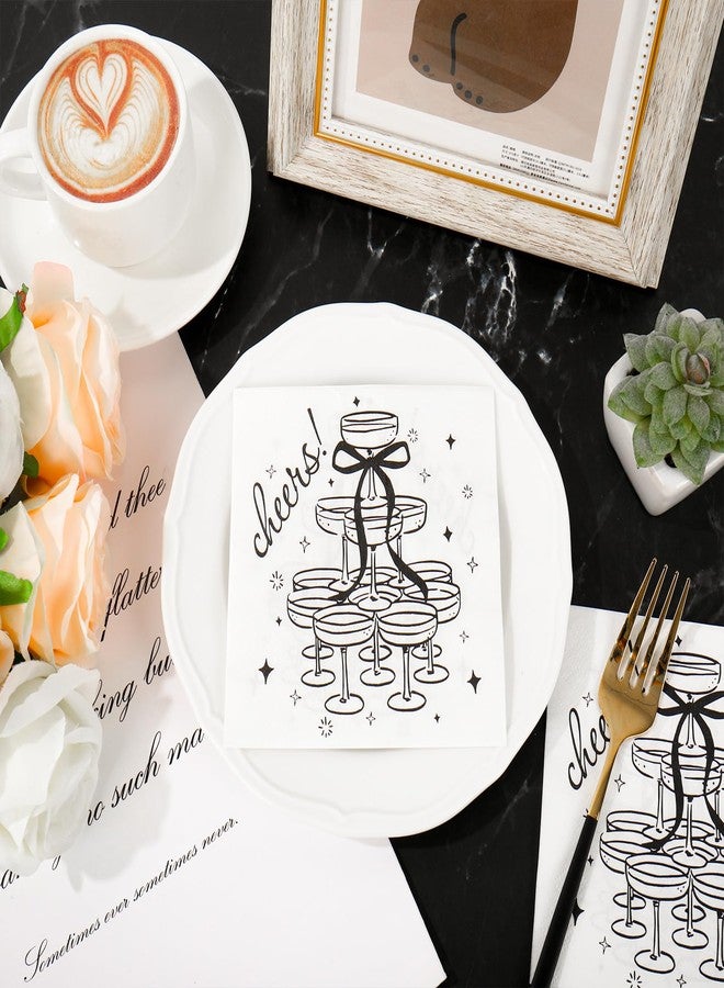 FYSUIMU 50Pcs Black Cheers Cocktail Napkins Champagne Tower Bow Disposable Paper Napkins Bachelorette Party Dinner Bar Beverage Napkin for Halloween Wedding Bridal Shower Birthday Supplies - Image 4