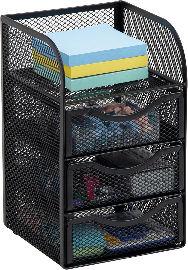 Mind Reader Mini Desk Supplies Office Supplies Organizer, 3 Drawers, 1 Top Shelf, Black - Image 5