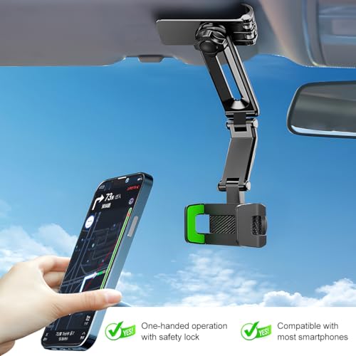 Gasedin Rotatable and Retractable Car Phone Holder - 1080 Multifunction Sun Visor Universal 360 Rotating Cell Phone Holder Mobile Mount for Vehicle Rear View Mirror - Image 4