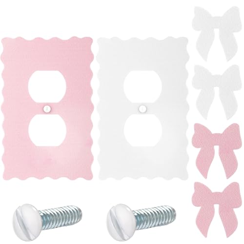 Relaxweex 2 Pcs Pink and white Duplex Outlet Covers Wall Plate Room Decor Metal Pink and White Cute Decorative Outlet Cover for Bedroom Home Decor(Bow) - Image 1