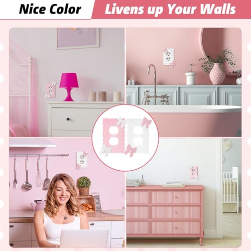 Relaxweex 2 Pcs Pink and white Duplex Outlet Covers Wall Plate Room Decor Metal Pink and White Cute Decorative Outlet Cover for Bedroom Home Decor(Bow) - Image 5