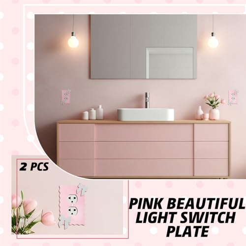 Relaxweex 2 Pcs Pink and white Duplex Outlet Covers Wall Plate Room Decor Metal Pink and White Cute Decorative Outlet Cover for Bedroom Home Decor(Bow) - Image 3