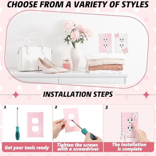 Relaxweex 2 Pcs Pink and white Duplex Outlet Covers Wall Plate Room Decor Metal Pink and White Cute Decorative Outlet Cover for Bedroom Home Decor(Bow) - Image 4