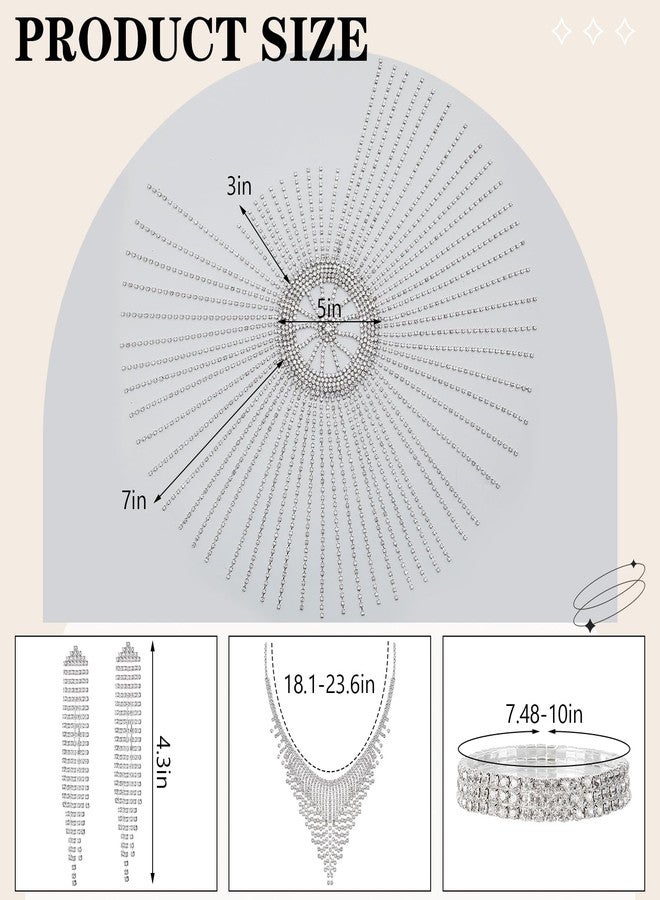 تونديامو مجموعة مجوهرات مرصعة بأحجار الراين، 5 قطع، مستوحاة من عشرينيات القرن الماضي، تتضمن حقيبة يد، وقبعة رأس مزينة بشرابة مرصعة بأحجار الراين، وأقراط، وقلادة، وسوار. هدية مثالية لحفلات الزفاف، وأزياء الهالوين، وأعياد الميلاد. - Image 3