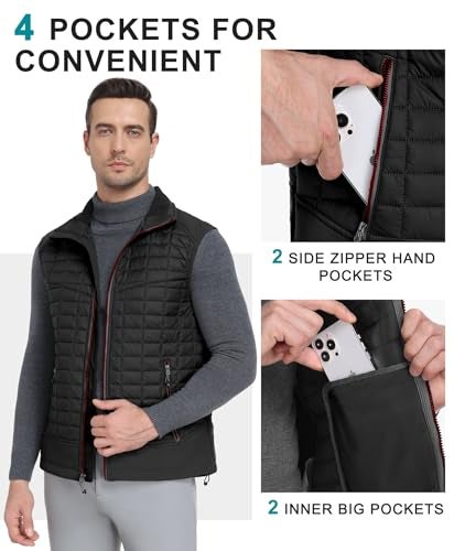 Little Donkey Andy Men’s Lightweight Puffer Vest, Warm Outdoor Sleeveless Jacket for Hiking Travel Running Black XL - Image 3