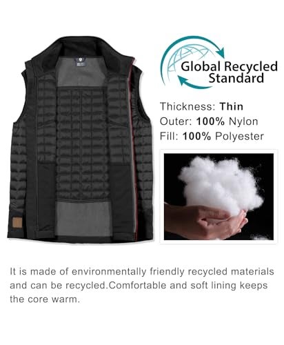 Little Donkey Andy Men’s Lightweight Puffer Vest, Warm Outdoor Sleeveless Jacket for Hiking Travel Running Black XL - Image 4