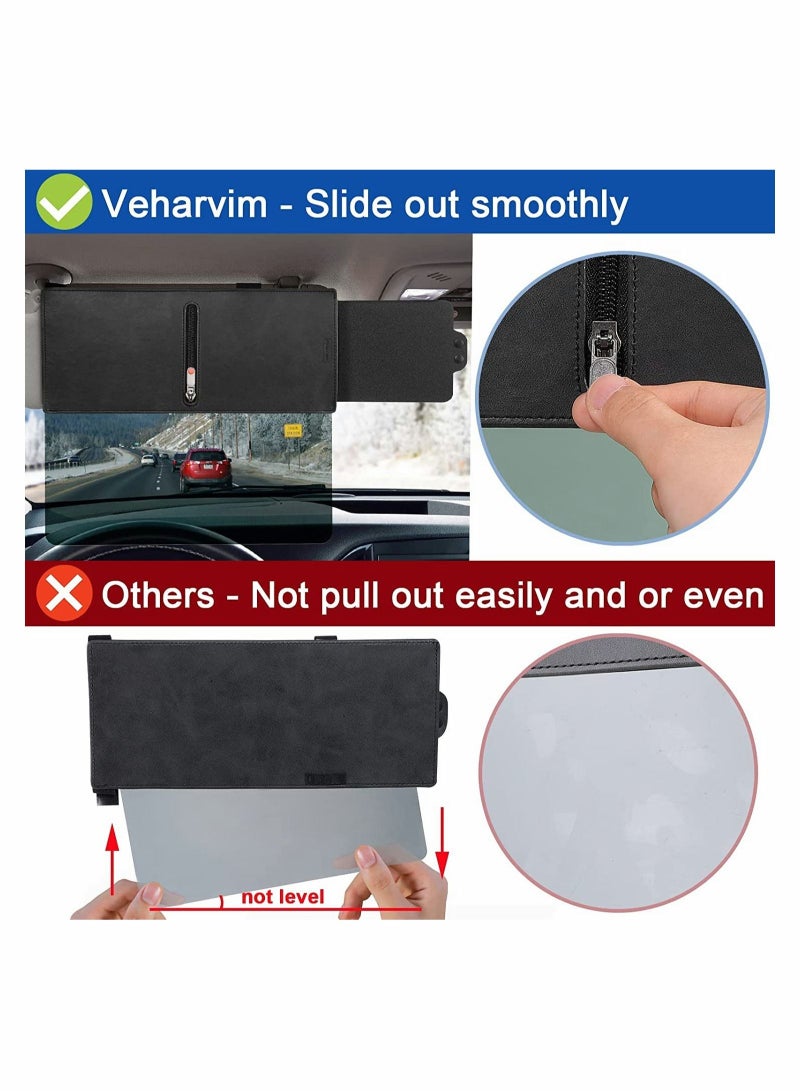 Polarized Sun Visor Sunshade Extender for Car with Zipper Slider, Anti-Glare Car Sun Visor Protects from Sun Glare, Snow Blindness, Fog, UV Rays, Universal for Cars, SUVs