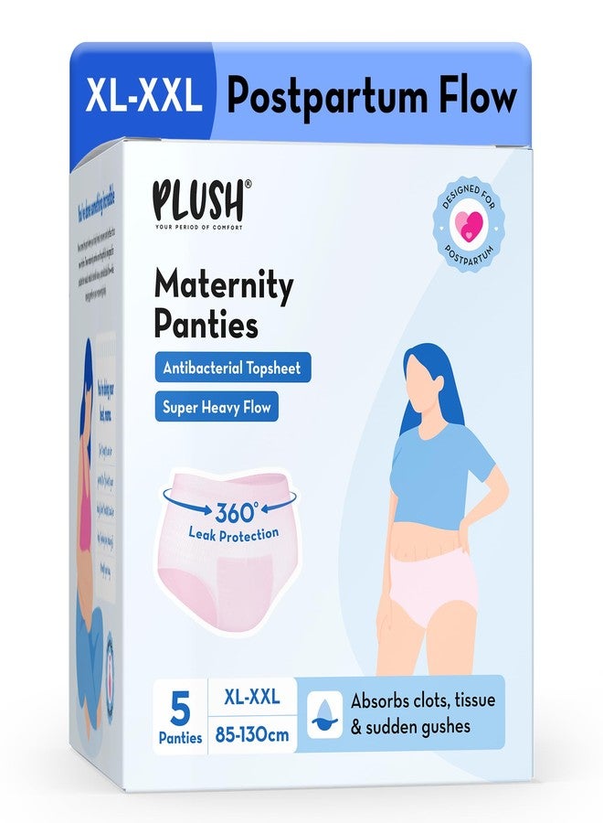 بلش سراويل داخلية فاخرة للحوامل بعد الولادة، مقاس XL-XXL (85-130 سم) | عبوة من 5 قطع | تغطية 360 درجة | تمتص التدفق الغزير | طبقة علوية مضادة للبكتيريا | تصميم مطاطي ناعم | راحة لا تسبب طفحًا جلديًا - Image 1