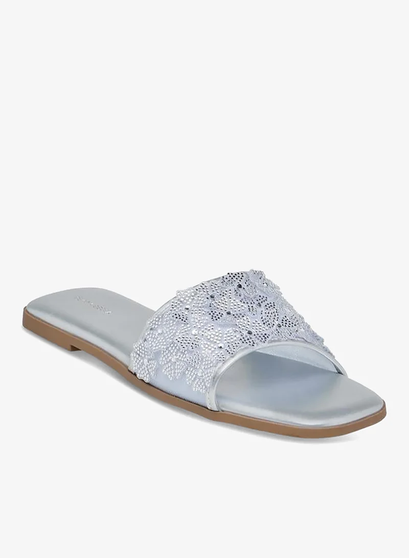 Flora Bella By Shoexpress SILVER Flora Bella Women Embellished Slide Sandals for Women | Best Price UAE