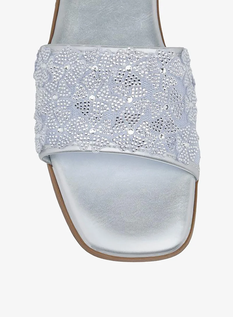 Flora Bella By Shoexpress SILVER Flora Bella Women Embellished Slide Sandals for Women | Best Price UAE