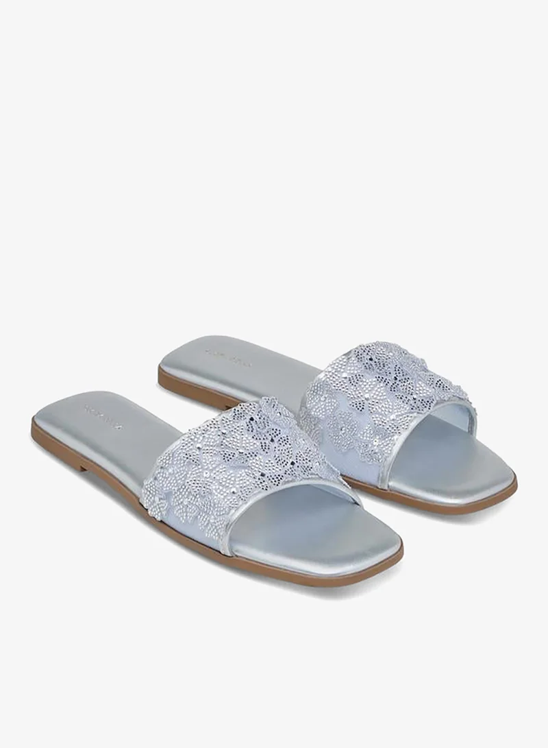 Flora Bella By Shoexpress SILVER Flora Bella Women Embellished Slide Sandals for Women | Best Price UAE