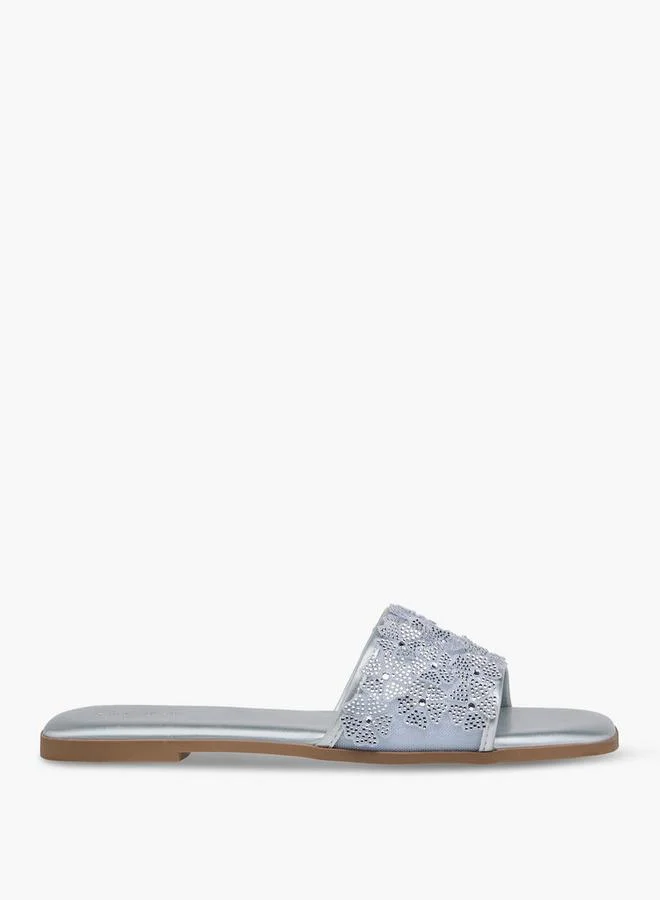 Flora Bella By Shoexpress SILVER Flora Bella Women Embellished Slide Sandals for Women | Best Price UAE