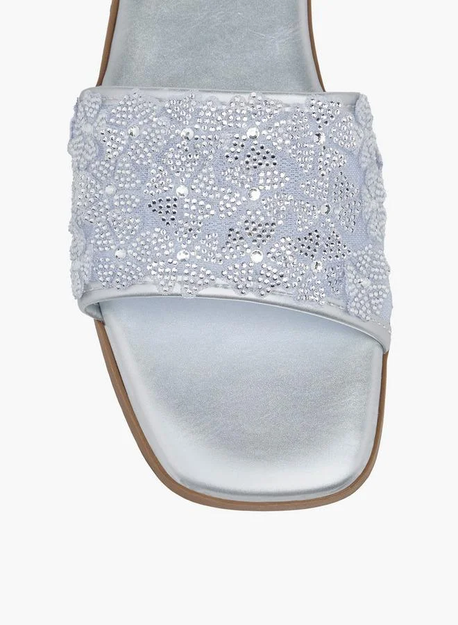 Flora Bella By Shoexpress SILVER Flora Bella Women Embellished Slide Sandals for Women | Best Price UAE