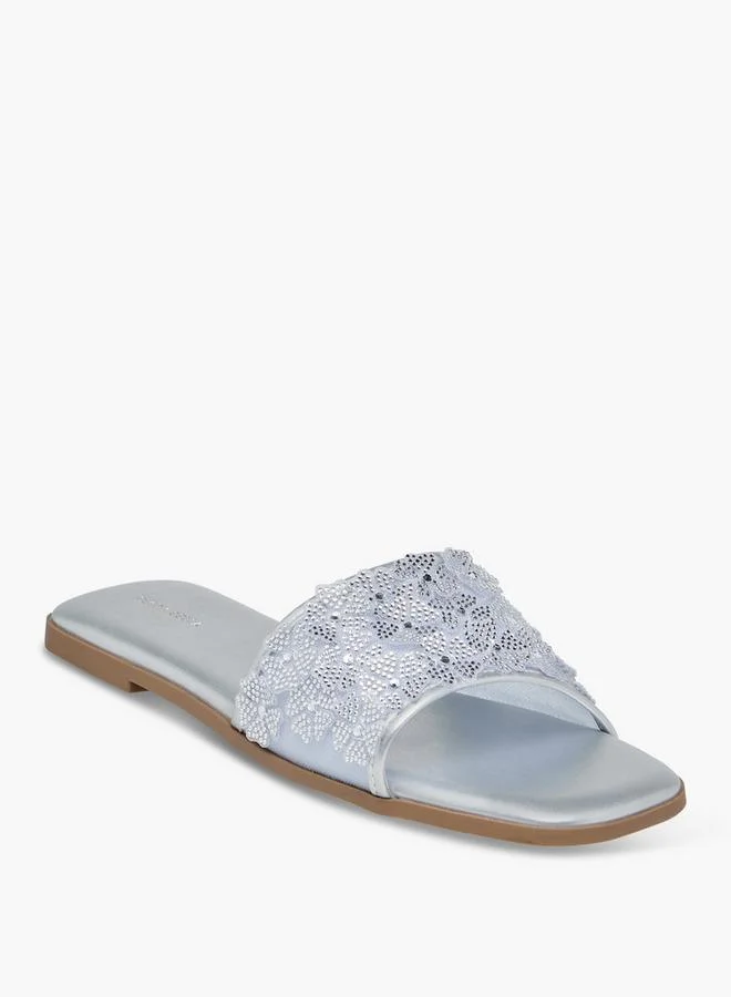 Flora Bella By Shoexpress SILVER Flora Bella Women Embellished Slide Sandals for Women | Best Price UAE