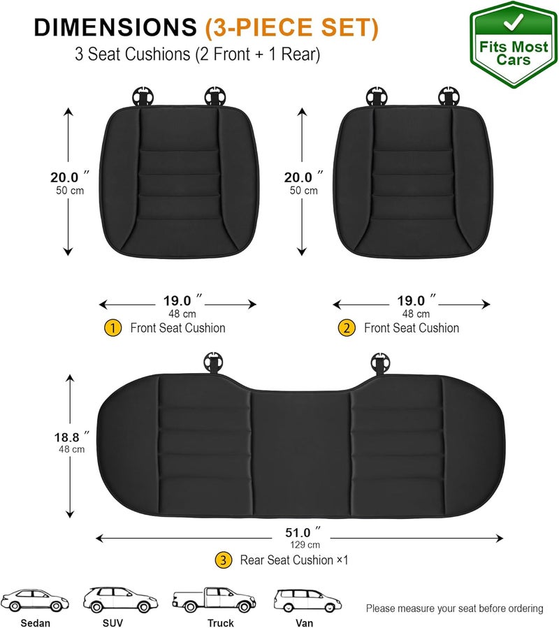 kingphenix 3-Piece Car Seat Cushion Set, 1.2inch Memory Foam Comfort, 2 Front Automotive Seat Cushions + Rear Bench Cushion, Non-Slip Bottom, Fits Sedan SUV Truck Van, Car & Office Chair, Black - Image 5