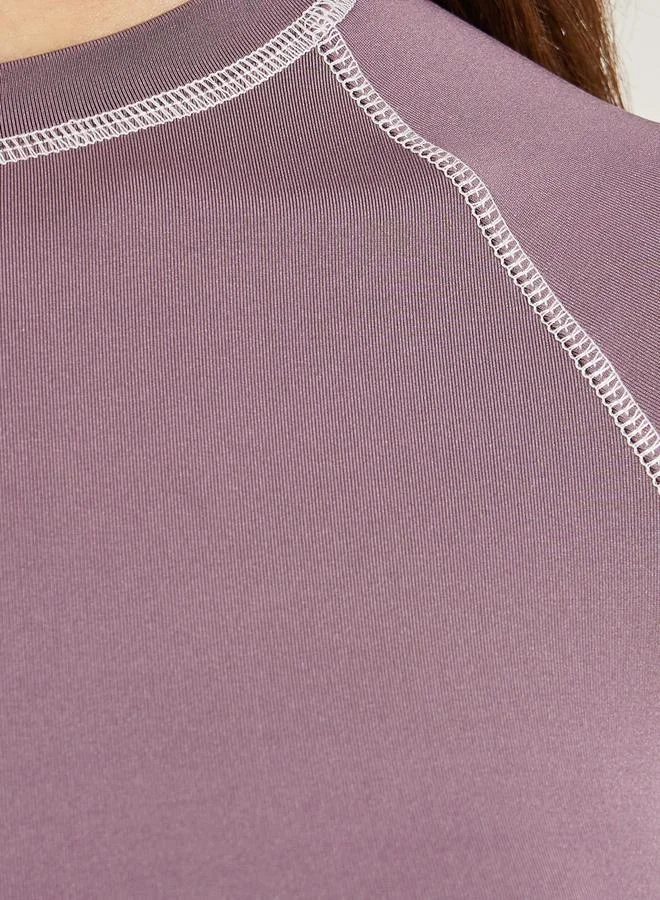 Styli Fitted High Neck Contrast Stitch T-Shirt