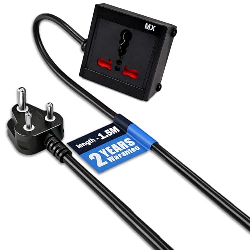 MX 3 pin Extension Cord Single Socket Heavy Duty Long Extension Power Cord 1.5 Meter 1800W 6a to 16a Converter Plug (0.75 Sq.mm ISI Marked) Safety Shutter 6 amp to 16 amp Extension Board - Image 2