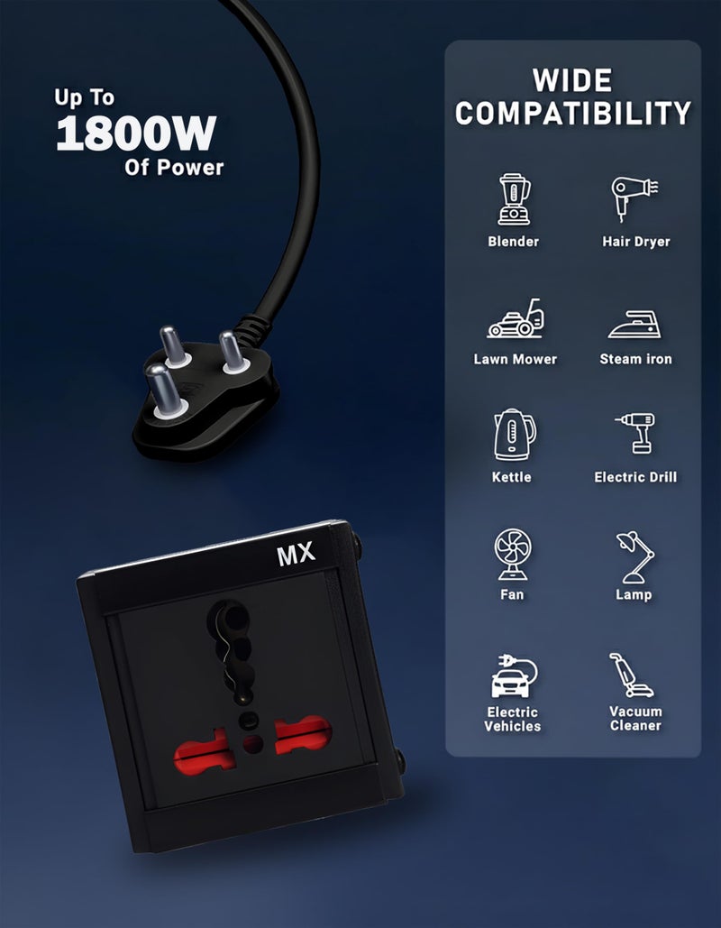 MX 3 pin Extension Cord Single Socket Heavy Duty Long Extension Power Cord 1.5 Meter 1800W 6a to 16a Converter Plug (0.75 Sq.mm ISI Marked) Safety Shutter 6 amp to 16 amp Extension Board - Image 5