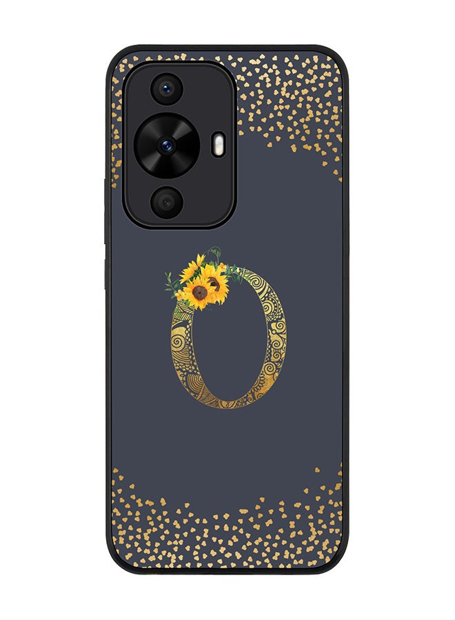 Stylizedd Rugged Black edge case for Huawei nova 12s / Huawei nova 11/ Huawei nova 12 Lite 4G,Custom Monogram Initial Letter Floral Pattern Alphabet - O (Grey)  - Image 1