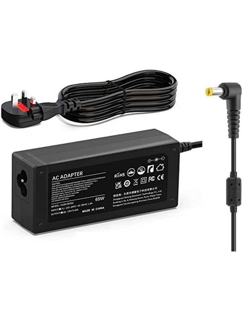 Ntech شاحن لابتوب أيسر NTECH 65W 19V/3.42A موصل أصفر وكابل طاقة أسود نصائح 5.5x1.7mm - Image 1
