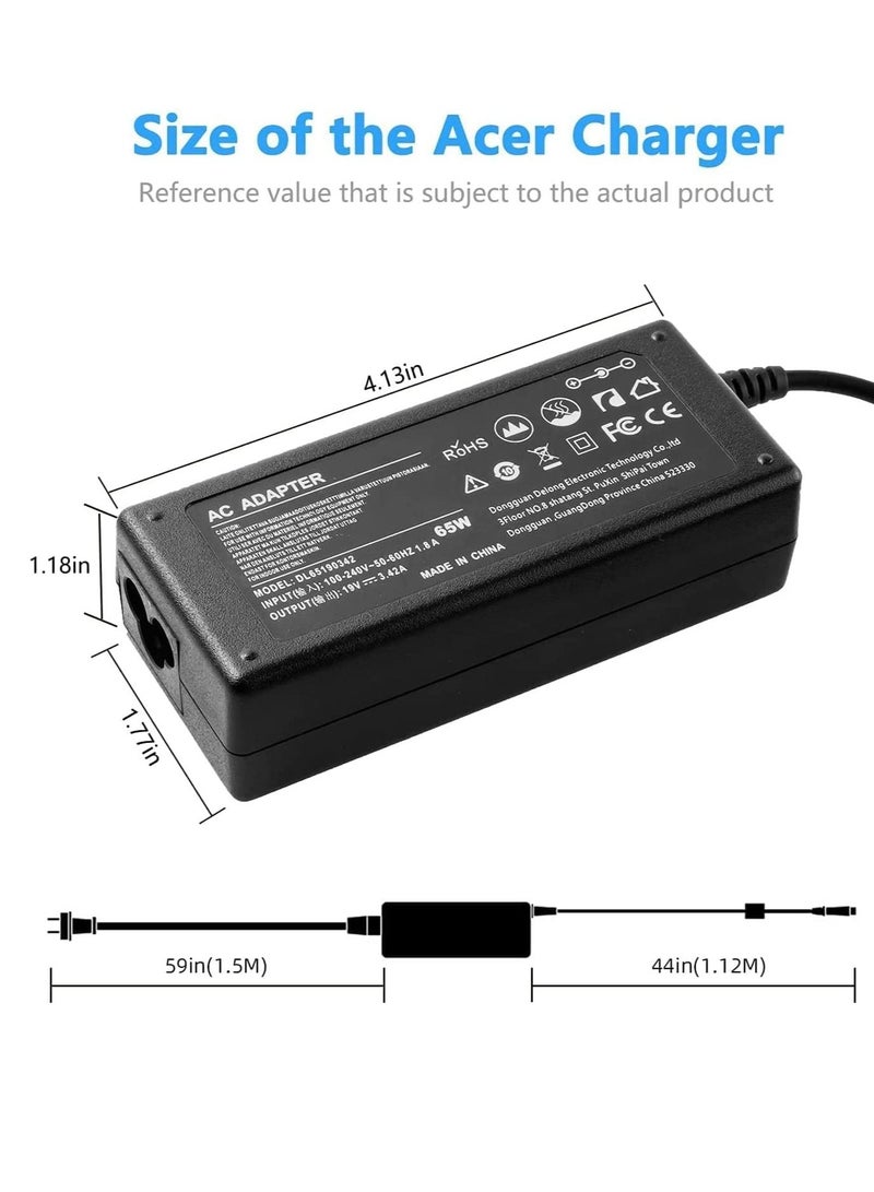 Ntech شاحن لابتوب أيسر NTECH 65W 19V/3.42A موصل أصفر وكابل طاقة أسود نصائح 5.5x1.7mm - Image 4