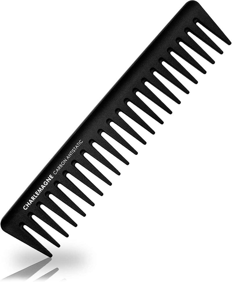 Charlemagne Men's Carbon Comb - Shatterproof Styling Comb for Hair & Beard - Tools & Appliances - 19cm Coarse Teeth