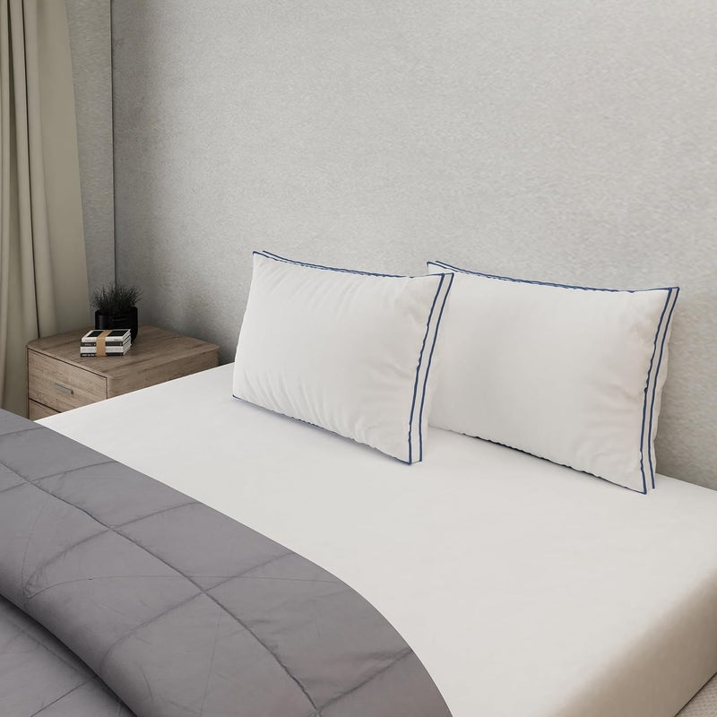 Elarra Home Supersoft Microfiber Loft Pillow White Blue Piping Size 43 cms x 68 cms 300TC Cotton Fabric 1200 GMS Super Soft Machine Washable Set of 1 - Image 1