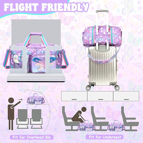 Oruiji Butterfly Kids Duffle Bag Girls Dance Bag Travel Overnight Sleepover Bags for Girls Gymnastics Sports Bags for Kids with Shoes Compartment - Image 4