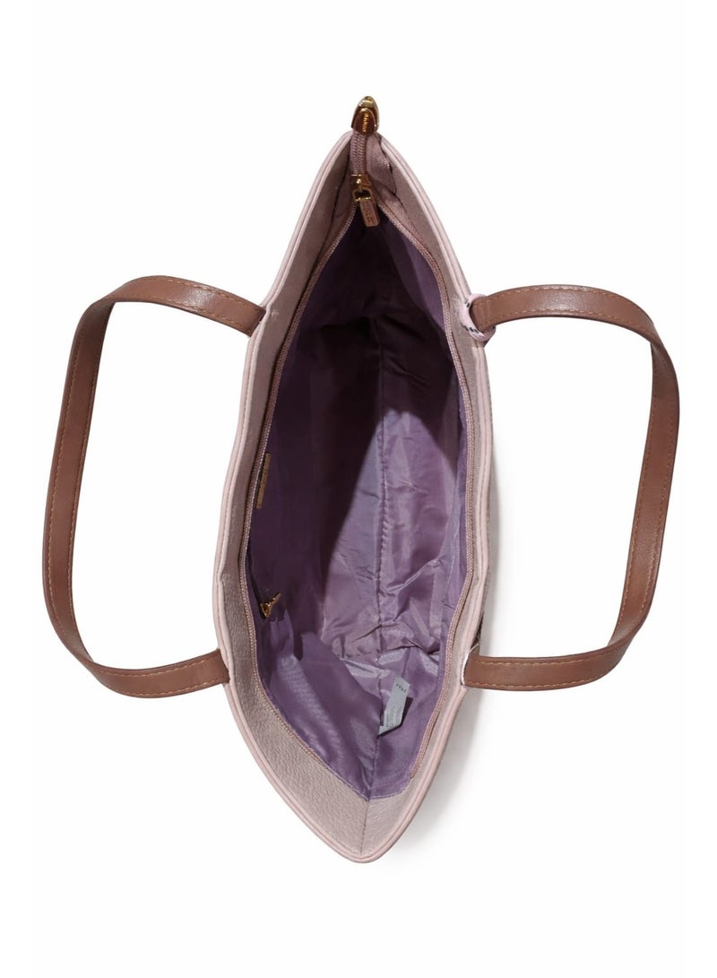 BAGCO Women’s Faux Leather Textured Tote Handbag with Shoulder Straps – Pink/Brown - Image 5