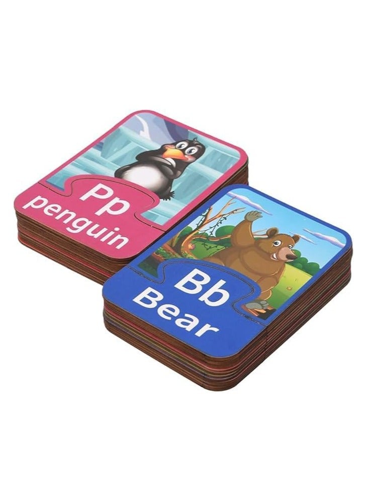 Wooden Puzzle English Alphabet With Beautiful Pictures And Letters To Improve Skills For Kids Set Of 56 Pieces 15x10CM - Multi Color - Image 3
