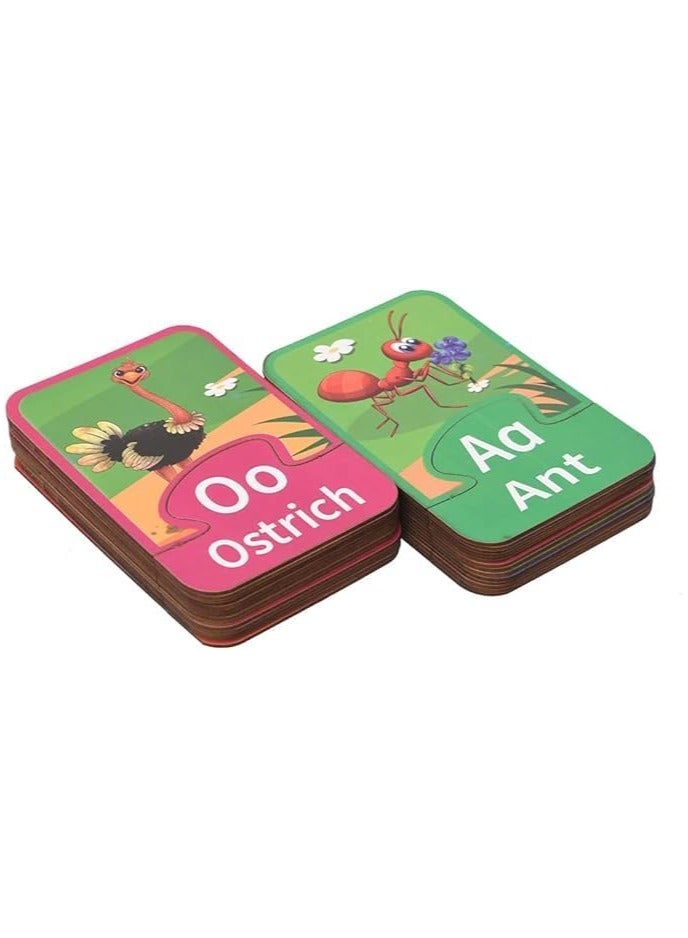 Wooden Puzzle English Alphabet With Beautiful Pictures And Letters To Improve Skills For Kids Set Of 56 Pieces 15x10CM - Multi Color - Image 4