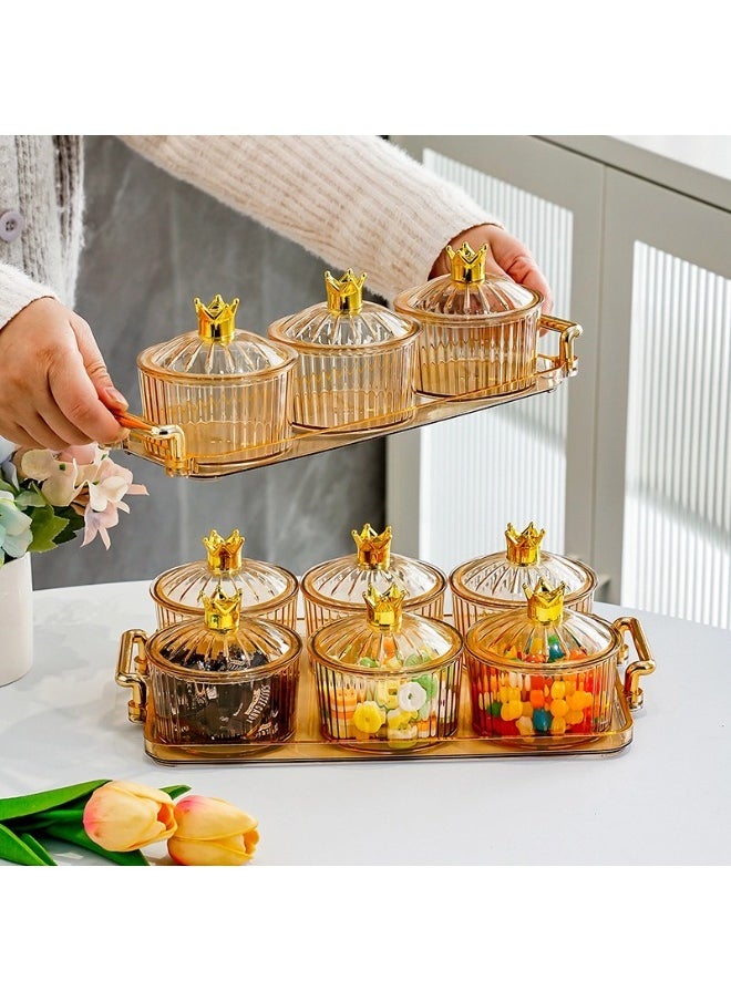 ShebSheb Clear Nut Storage Platter with Lid Gold Crown Shape, 3 Removable Small Bowls Candy Serving Plate for Snacks, Fruits, Candy 31x9.5 x9.5 cm  - Image 4