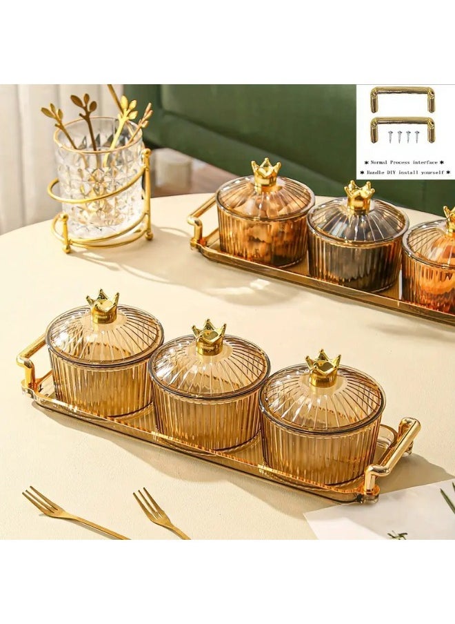 ShebSheb Clear Nut Storage Platter with Lid Gold Crown Shape, 3 Removable Small Bowls Candy Serving Plate for Snacks, Fruits, Candy 31x9.5 x9.5 cm  - Image 5