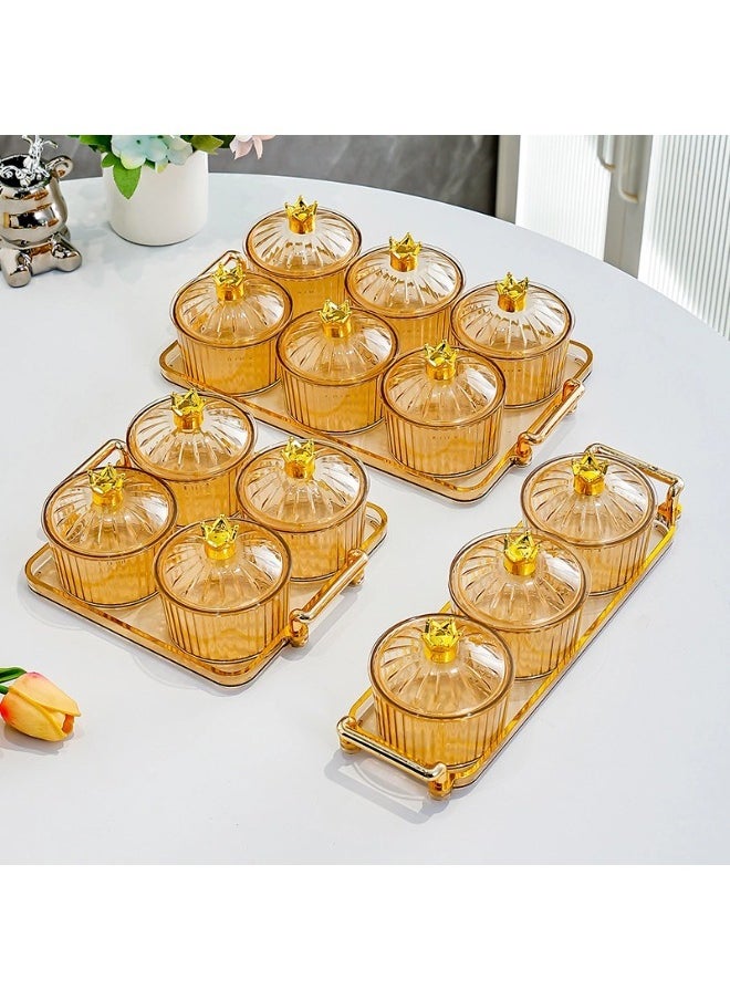 Clear Nut Storage Platter with Lid Gold Crown Shape, 3 Removable Small Bowls Candy Serving Plate for Snacks, Fruits, Candy 31x9.5 x9.5 cm