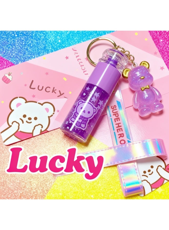 Lucky Purple Lip Gloss with Teddy bear Keychain - Image 1