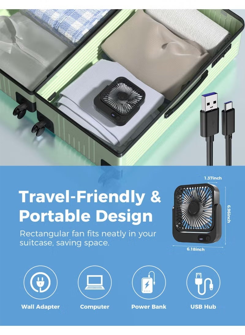 HOMIR Portable Fan – 5000mAh battery, 5 adjustable wind speeds, supports multi‑angle free airflow adjustment. Can be used as a mini desktop fan. Suitable for multiple occasions such as bedrooms, home, office, camping, travel, etc. Can also be used as a wall‑mountable fan. (Black) - Image 4