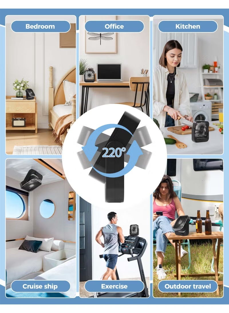 HOMIR Portable Fan – 5000mAh battery, 5 adjustable wind speeds, supports multi‑angle free airflow adjustment. Can be used as a mini desktop fan. Suitable for multiple occasions such as bedrooms, home, office, camping, travel, etc. Can also be used as a wall‑mountable fan. (Black) - Image 5