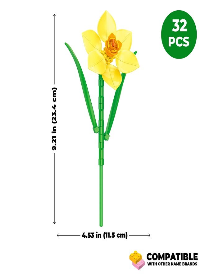Brickcraft Bricktanicals Daffodil Building Set - Yellow Spring Flower Brick Model Kit, 32 PCS DIY Botanical Construction Toy for Kids 8+ & Adults, Decorative Artificial Flower Gift for Home Desk Decor - Image 4