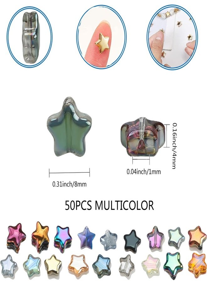 SUKPSY 50Pcs Electroplate Mixed Color Star Beads Mini Crystal Glass Spacer Beads Star Shape Charm Loose Beads for Making Bracelet Necklace Earring Jewelry DIY Crafts,0.31inch - Image 3