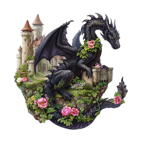 Purdicra Wooden Puzzles for Adults Dragon on Castle Wooden Jigsaw Puzzle Unique Animal Shaped Wood Puzzles Adult Christmas Birthday Gifts for FriendsFamily Home Decor 131 133in 290pcs - Image 1