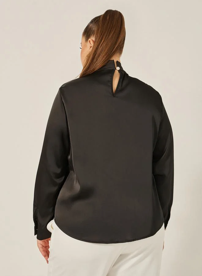 Styli Plus Size Satin Twist Neck Regular Fit Blouse
