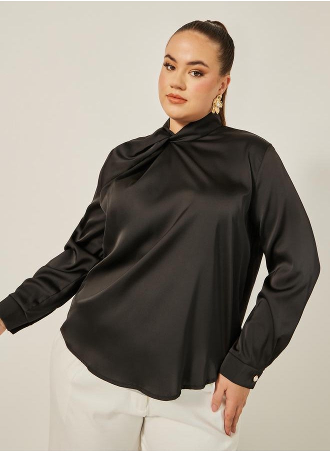 Styli Plus Size Satin Twist Neck Regular Fit Blouse  - Image 3