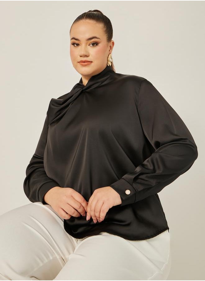 Styli Plus Size Satin Twist Neck Regular Fit Blouse  - Image 1