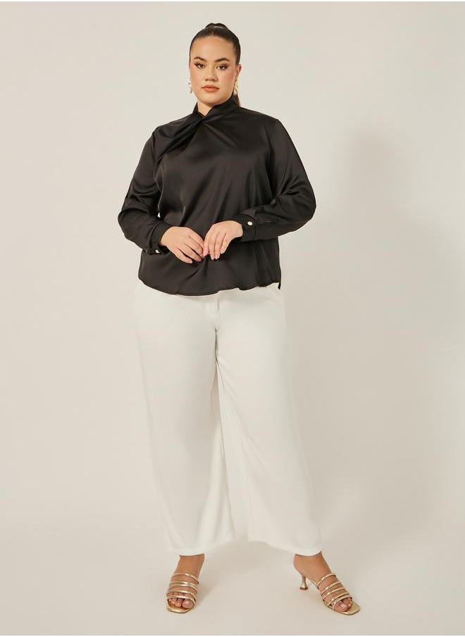 Styli Plus Size Satin Twist Neck Regular Fit Blouse  - Image 2