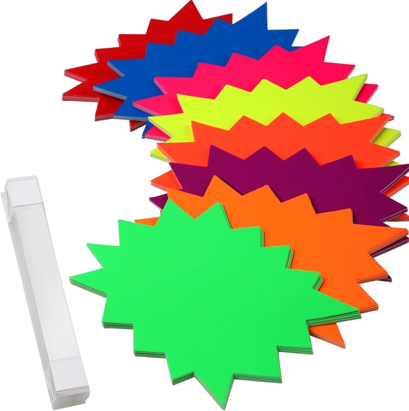 HNYYZL مجموعة علامات هنيزيل 120 قطعة على شكل نجمة متوهجة نيون تتضمن 80 قطعة من بطاقات البيع الفارغة على شكل نجمة و 40 قطعة من شرائط لاصقة شفافة من PVC مقاس 47 × 63 بوصة - Image 1